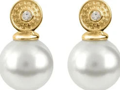 Jacques Lemans Ear Stad Sterling Silver Gold-Plated With White Topaz And Fr> Earrings
