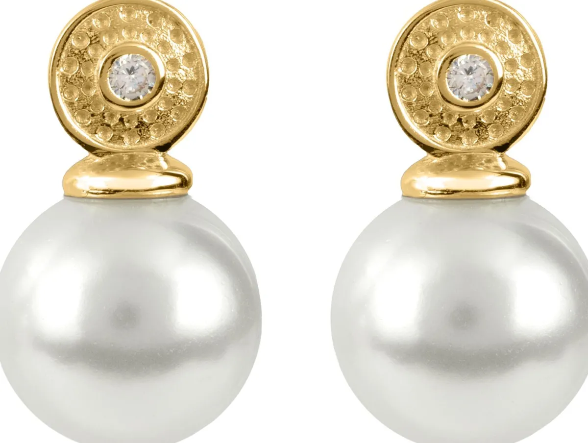 Jacques Lemans Ear Stad Sterling Silver Gold-Plated With White Topaz And Fr> Earrings