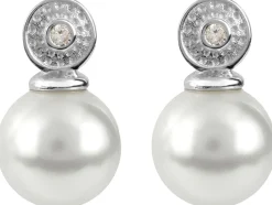 Jacques Lemans Ear Stad Sterling Silver With White Topaz And Fresh Water Pe> Earrings