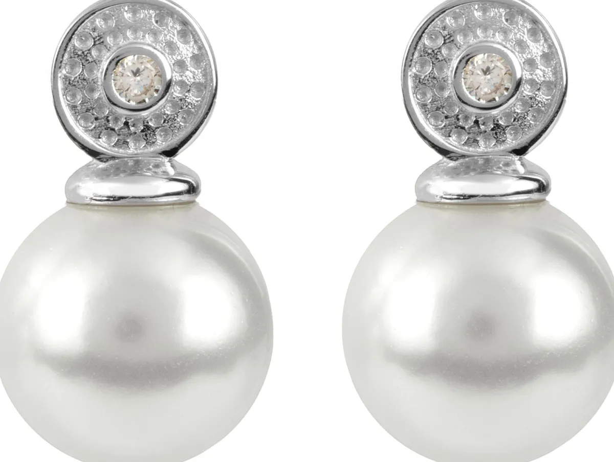 Jacques Lemans Ear Stad Sterling Silver With White Topaz And Fresh Water Pe> Earrings