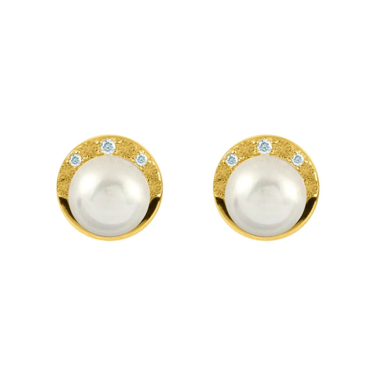 Jacques Lemans Ear Stud Sterling Silver Gold-Plated With Topaz & Pearl> Earrings