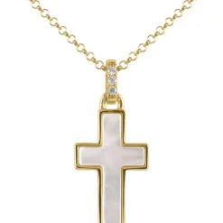 Jacques Lemans Necklace "Cruzifix" Sterlingsilver Goldplated With Mop/Topaz> Necklaces