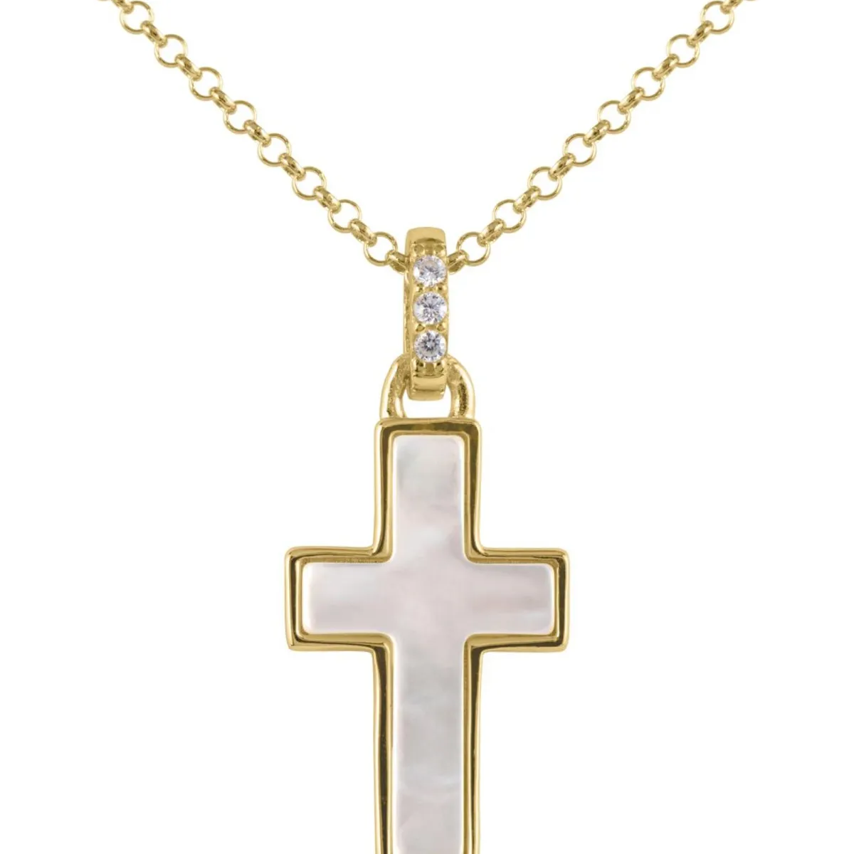 Jacques Lemans Necklace "Cruzifix" Sterlingsilver Goldplated With Mop/Topaz> Necklaces