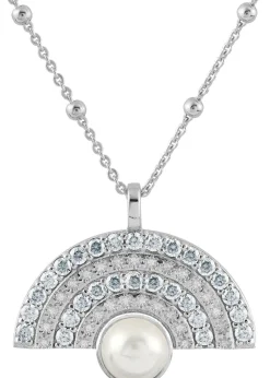 Jacques Lemans Necklace Sterling Silver With White Topaz Gemstones & Pearl> Necklaces