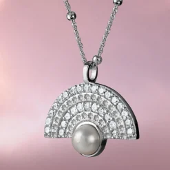Jacques Lemans Necklace Sterling Silver With White Topaz Gemstones & Pearl> Necklaces